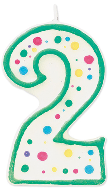 6 Pack Wilton Polka Dot Numeral Birthday Candle 3" 1/Pkg-#2 Green W91-02 - 070896291028