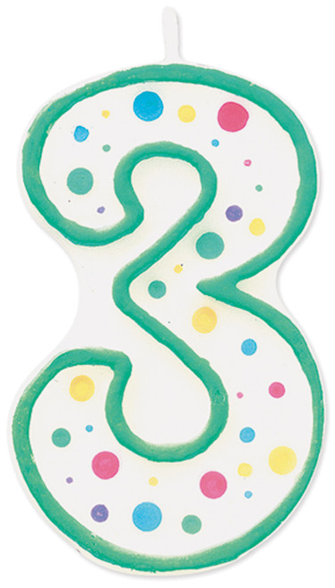 6 Pack Wilton Polka Dot Numeral Birthday Candle 3" 1/Pkg-#3 Green W91-03 - 070896291035