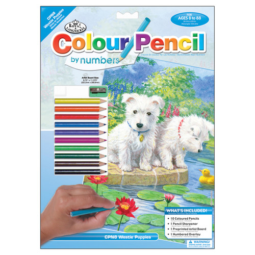 Royal & Langnickel Color Pencil By Number Kit 8.75"X11.75"-Westie Pups CPBNK-8 - 090672057082
