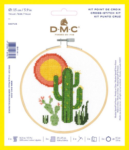 3 Pack DMC Stitch Kit 6" Diameter-Cactus (14 Count) BKL-1911