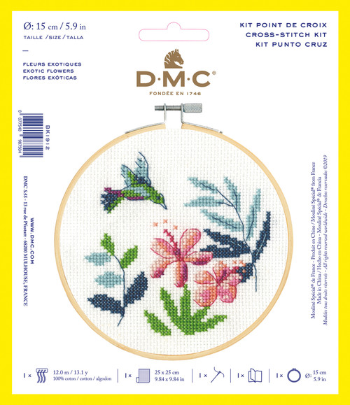 3 Pack - DMC Stitch Kit 6" Diameter-Exotic Flowers (14 Count) - BKL-1912 - 077540987504 3 Pack - DMC Stitch Kit 6" Diameter-Exotic Flowers (14 Count) - BKL-1912 - 077540987504