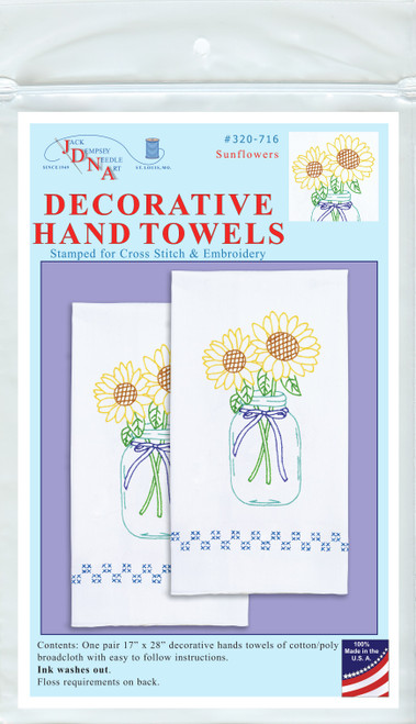 2 Pack Jack Dempsey Stamped Decorative Hand Towel Pair 17"X28"-Sunflowers 320 716 - 013155027167