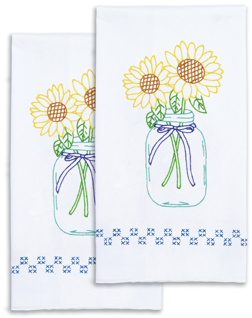 2 Pack Jack Dempsey Stamped Decorative Hand Towel Pair 17"X28"-Sunflowers 320 716