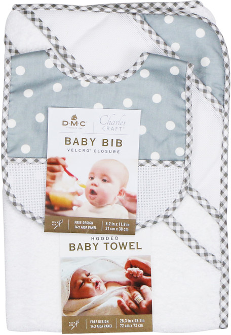 2 Pack - Charles Craft Baby Bib 8.2"X11.8"-Grey Polka Dots (14 Count) - BB5002EA - 077540595129 2 Pack - Charles Craft Baby Bib 8.2"X11.8"-Grey Polka Dots (14 Count) - BB5002EA - 077540595129