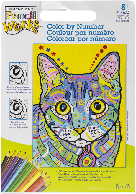 Pencil Works Color By Number Kit 9"X12"-Colorful Cat 73-91694 - 088677916947
