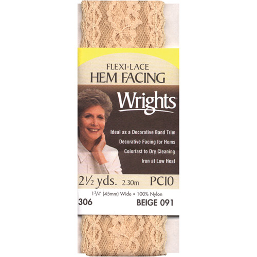 3 Pack - Wrights Flexi-Lace Hem Facing 1.75"X2.5yd-Beige - 117-306-091 - 070659137891