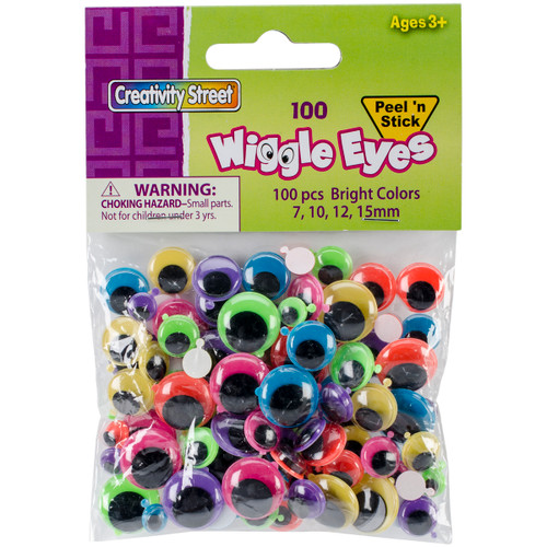 3 Pack - Creativity Street Peel & Stick Wiggle Eyes Assortment 100/Pk-Brights - 3446-12 - 021196034624