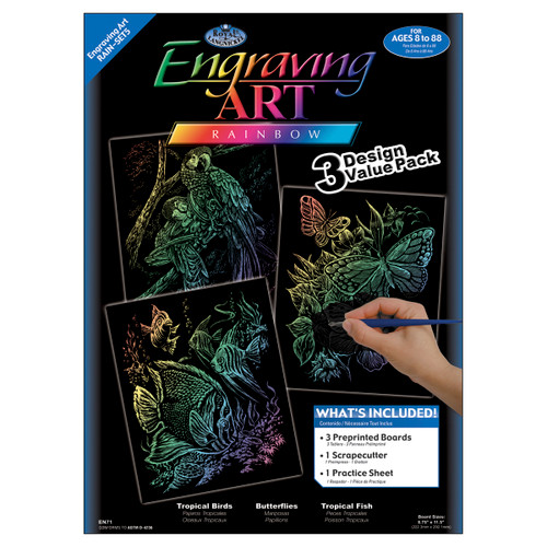 Royal & Langnickel(R) Foil Engraving Value Pack 8.75"X11.5"-Rainbow - Fish, Butterflies & Birds - ENGARTVP-5 - 090672171344