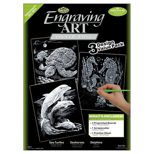 Royal & Langnickel(R) Foil Engraving Value Pack 8.75"X11.5"-Silver - Turtle, Sea Horse & Dolphins - ENGARTVP-4 - 090672171337