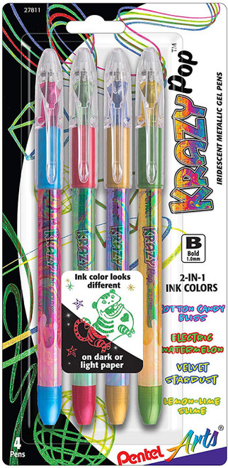 Pentel Krazy Pop Iridescent Gel Pens 1mm 4/Pkg-Assorted K91BP4M3 - 072512276280