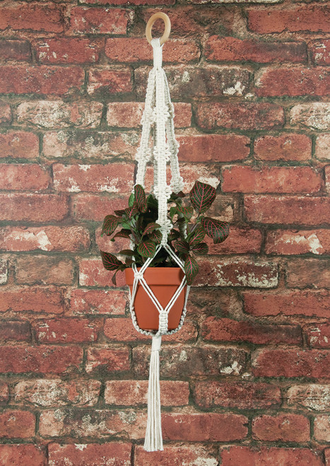 Solid Oak Macrame Plant Hanger Kit-4 Picots - MWH021 Solid Oak Macrame Plant Hanger Kit-4 Picots - MWH021
