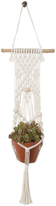 Solid Oak Macrame Plant Hanger Kit-3 Beads MWH025