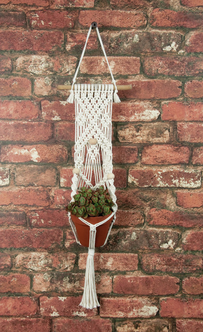 Solid Oak Macrame Plant Hanger Kit-3 Beads - MWH025 Solid Oak Macrame Plant Hanger Kit-3 Beads - MWH025