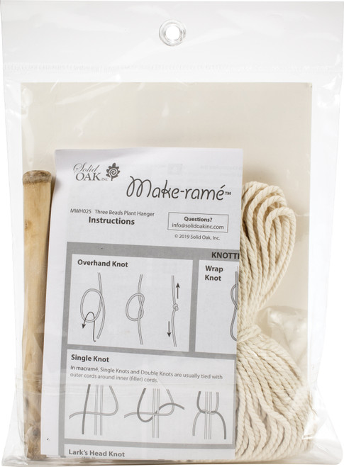 Solid Oak Macrame Plant Hanger Kit-3 Beads - MWH025 Solid Oak Macrame Plant Hanger Kit-3 Beads - MWH025