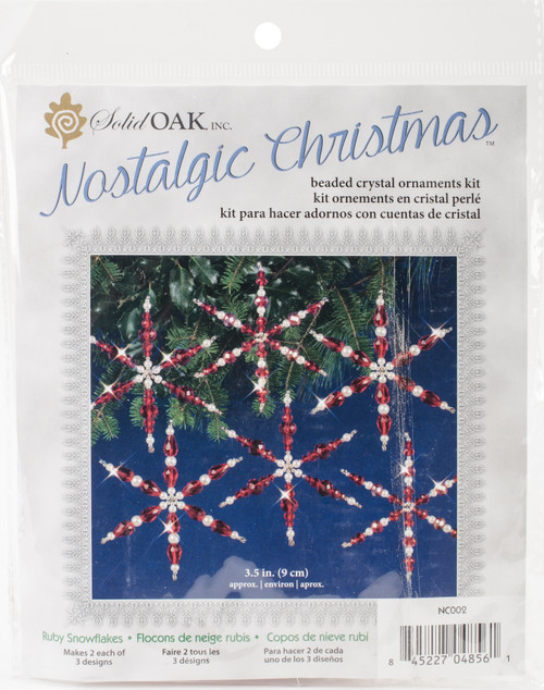 2 Pack Solid Oak Nostalgic Christmas Beaded Cyrstal Ornament Kit-Ruby Snowflakes -NCHBOK-002 - 845227048561