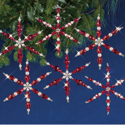 2 Pack - Solid Oak Nostalgic Christmas Beaded Crystal Ornament Kit-Ruby Snowflakes - NCHBOK-002 2 Pack - Solid Oak Nostalgic Christmas Beaded Crystal Ornament Kit-Ruby Snowflakes - NCHBOK-002