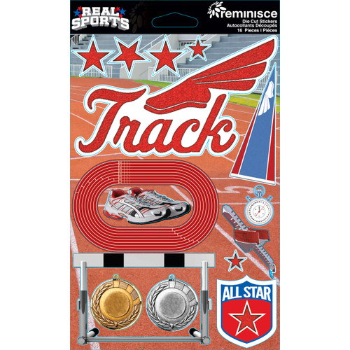 3 Pack Reminisce Real Sports Cardstock Stickers 6"X4.5"-Track RS-3D-157 - 895707189086
