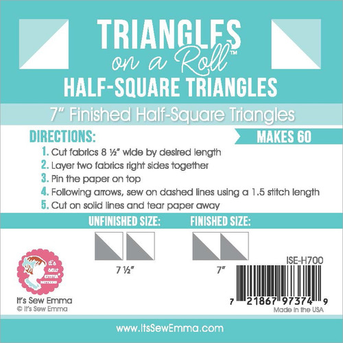 It's Sew Emma Half-Square Triangles On A Roll-50' 7" Finished Size - H700 It's Sew Emma Half-Square Triangles On A Roll-50' 7" Finished Size - H700