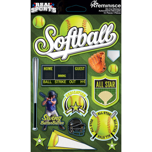 3 Pack - Reminisce Real Sports Cardstock Stickers 6"X4.5"-Softball - RS-3D-154 - 895707189055 3 Pack - Reminisce Real Sports Cardstock Stickers 6"X4.5"-Softball - RS-3D-154 - 895707189055