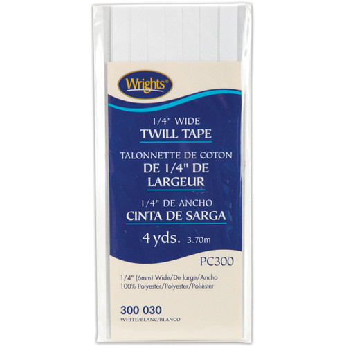 3 Pack - Wrights Twill Tape .25"X4yd-White - 117-300-030 - 070659137006
