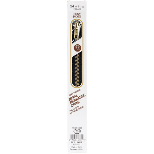 2 Pack - Coats Heavyweight Brass Separating Metal Zipper 24"-Black - F25 24-2 - 073650367519