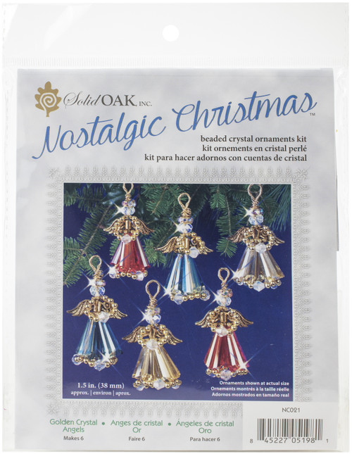 Solid Oak Nostalgic Christmas Beaded Crystal Ornament Kit-Crystal Angels Gold Makes 6 - NCHBOK-021 - 845227051981