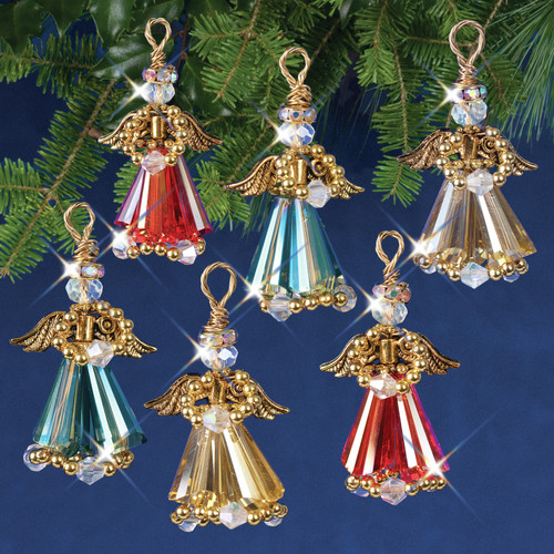 Solid Oak Nostalgic Christmas Beaded Crystal Ornament Kit-Crystal Angels Gold Makes 6 - NCHBOK-021