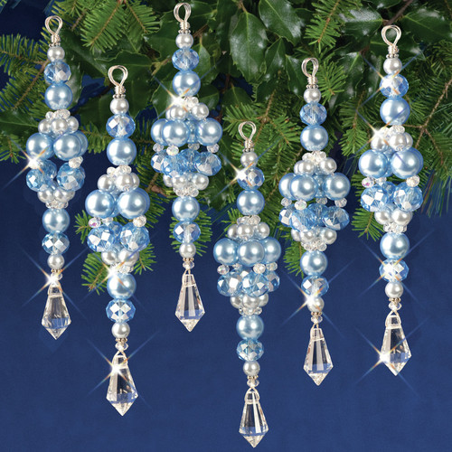 Solid Oak Nostalgic Christmas Beaded Crystal Ornament Kit-Blue Crystal Ice Drops NCHBOK-022