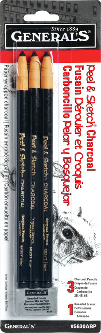 General's Peel & Sketch Charcoal Pencils 3/Pkg- - 5630ABP - 044974563031