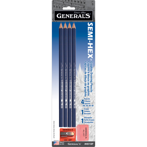 General Pencil Semi-Hex Graphite Drawing Pencils 4/Pkg-HB, 2B, 4B, & 6B 497BP - 044974044974