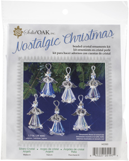 Solid Oak Nostalgic Christmas Beaded Crystal Ornament Kit-Crystal Angels Silver Makes 6 - NCHBOK-020 - 845227051974