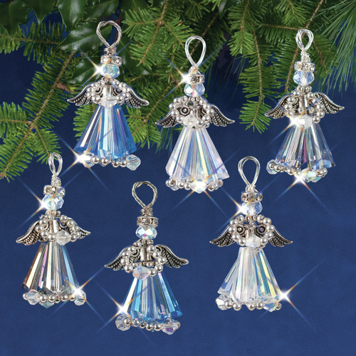 Solid Oak Nostalgic Christmas Beaded Crystal Ornament Kit-Crystal Angels Silver - NCHBOK-020