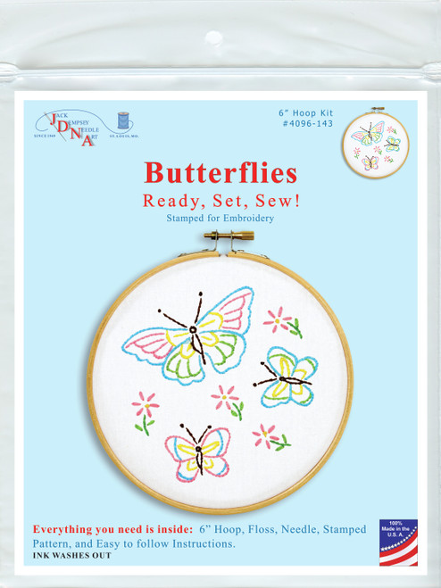 Jack Dempsey Stamped Hoop Kits 6"-Fluttering Butterflies 4096 143 - 013155191431