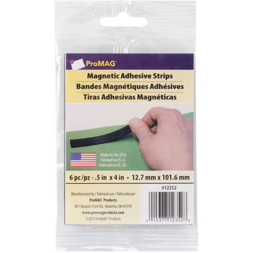 6 Pack - ProMag Adhesive Magnet Strips 6/Pkg-.5"X4" - 12352 - 015377123528