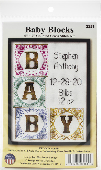 Design Works Counted Cross Stitch Kit 5"X7"-Baby Blocks Birth Record (14 Count) - DW3351 - 021465033518