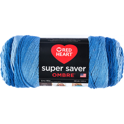 2 Pack - Red Heart Super Saver Ombre Yarn-True Blue - E305-3962 - 073650020285