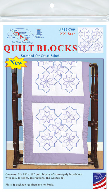 Jack Dempsey Stamped White Quilt Blocks 18"X18" 6/Pkg-XX Star - 732 709 - 013155477092