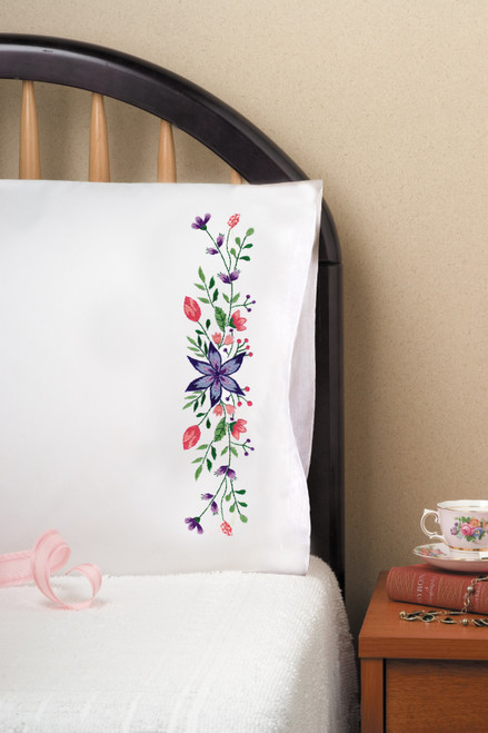 Tobin Stamped For Embroidery Pillowcase Pair 20"X30"-Star Flower - T232193