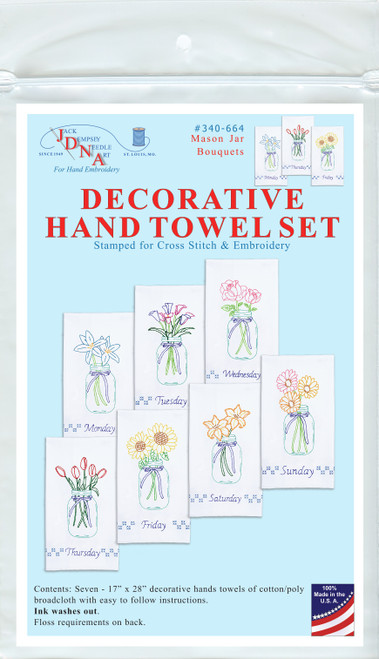 Jack Dempsey Stamped Decorative Hand Towels 17"x28" 7/Pkg-Mason Jar Bouquets - 340 664 - 013155596649