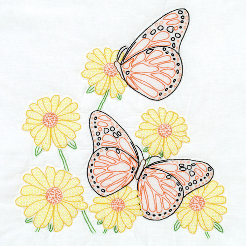 Jack Dempsey Stamped White Quilt Blocks 18"X18" 6/Pkg-Butterflies - 732 696