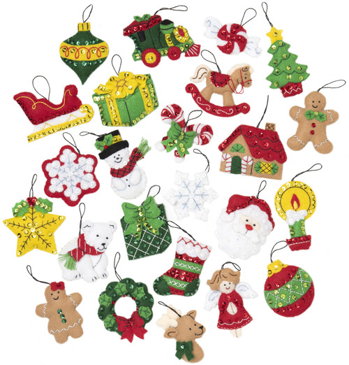 Bucilla Felt Ornaments Applique Kit Set Of 25-Christmas Minis 89222E - 046109892221