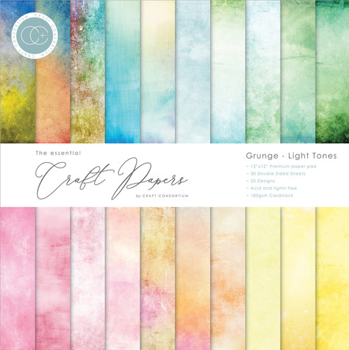 Craft Consortium Double-Sided Paper Pad 12"X12" 30/Pkg-Grunge-Light Tones, 20 Designs CCPAD008 - 50603946265645060394626564