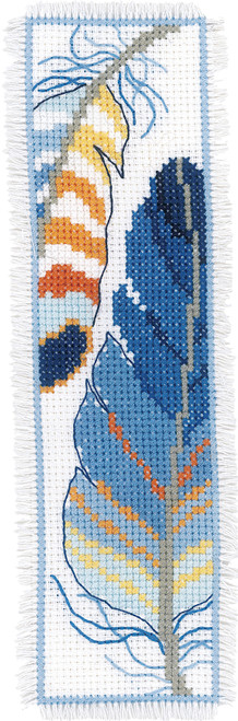 Vervaco Counted Cross Stitch Bookmark Kit 2.4"X8" 2/Pkg-Blue Feathers (14 Count) - V0170379