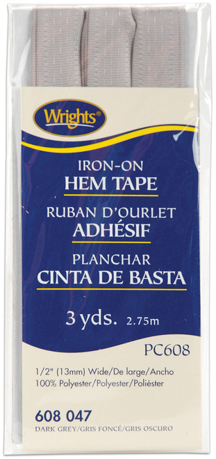 3 Pack - Wrights Iron-On Hem Tape .5"X3yd-Dark Gray - 117-608-047 - 070659146060 3 Pack - Wrights Iron-On Hem Tape .5"X3yd-Dark Gray - 117-608-047 - 070659146060