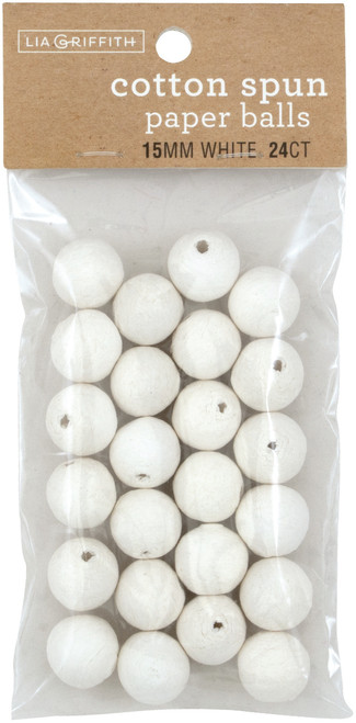 Lia Griffith Cotton Spun Paper Balls 15mm 24/Pkg-White PLG42001 - 084001420012