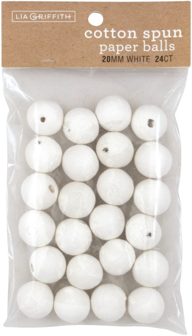 Lia Griffith Cotton Spun Paper Balls 20mm 24/Pkg-White - PLG42002 - 084001420029