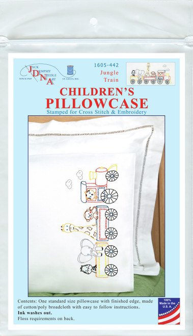 Jack Dempsey Children's Stamped Pillowcase W/Perle Edge-Jungle Train - 1605 442 - 013155864427