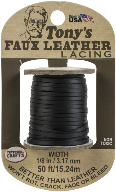 Pepperell Crafts Tony's Faux Leather Lacing 1/8"X50ft-Black FLRPL-01 - 725879140168