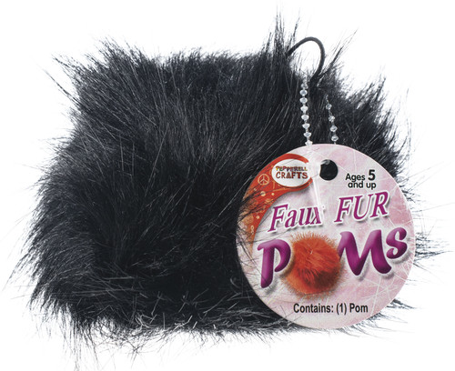 Pepperell Braiding Faux Fur Pom With Loop-Black FFPALL-42 - 725879847593