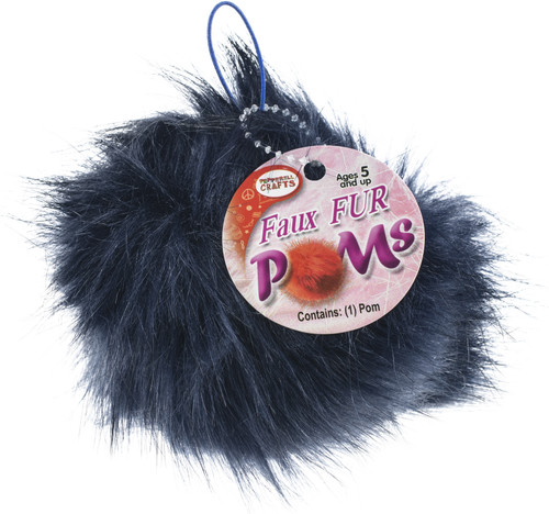 Pepperell Braiding Faux Fur Pom With Loop-Navy FFPALL-38 - 725879847579